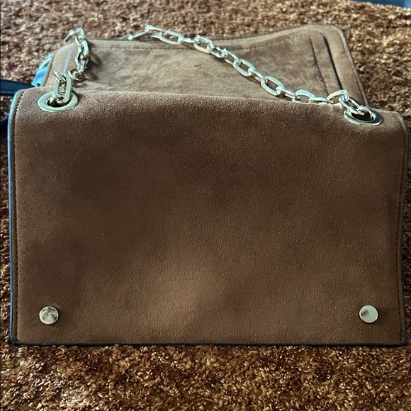 Elegant Brown Suede Shoulder Bag with Chain Strap - Picture 1 of 11